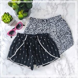 Toddler Girls Black & White Printed Shorts Set